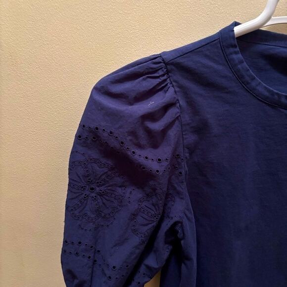 J. Crew Puff Sleeve Poplin Top Blue Size Small - Picture 3 of 8